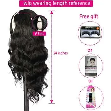 Matthia V Part Wig Body Wave Wigs Upgrade U Part Half Wigs for Black Women, 24inch Black Synthetic Glueless V Part Wig No Leave Out Clip in Extensions Thin Part Wig V Shape Wig Beginner Friendly(1B#)