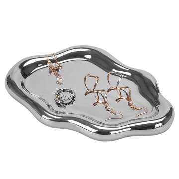 BIGPIPI Ceramic Jewelry Tray Dish for Ring Key Trinket, Cute Cloud Shape Decorative Jewelry Plate Holder Room Decor Aesthetic Gift (Silver)