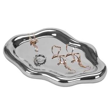 BIGPIPI Ceramic Jewelry Tray Dish for Ring Key Trinket, Cute Cloud Shape Decorative Jewelry Plate Holder Room Decor Aesthetic Gift (Silver)