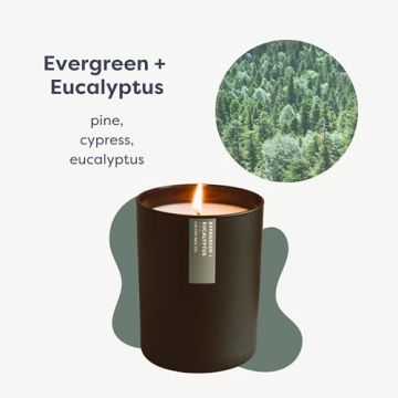 Calyan Wax Soy Wax Candle, Evergreen & Eucalyptus Scented Candle for The Home | Premium Candles with Essential Oils | 10.2 oz 50 Hour Burn Time | Soy Candles in Matte Black Jar