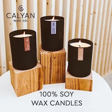 Calyan Wax Soy Wax Candle, Evergreen & Eucalyptus Scented Candle for The Home | Premium Candles with Essential Oils | 10.2 oz 50 Hour Burn Time | Soy Candles in Matte Black Jar