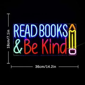 LULANMP Read Books And Be Kind Neon Sign Pencil Neon Light Student LED Neon Light Colorful Neon Light Up Sign Suitable for Classroom Bookstore Library Museum Study Room (14.1"*7")