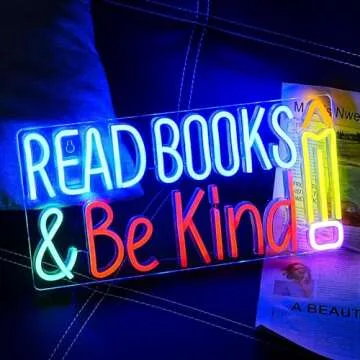 LULANMP Read Books And Be Kind Neon Sign Pencil Neon Light Student LED Neon Light Colorful Neon Light Up Sign Suitable for Classroom Bookstore Library Museum Study Room (14.1"*7")