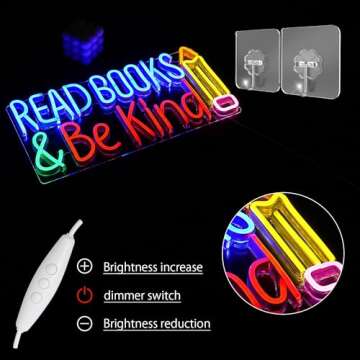 LULANMP Read Books And Be Kind Neon Sign Pencil Neon Light Student LED Neon Light Colorful Neon Light Up Sign Suitable for Classroom Bookstore Library Museum Study Room (14.1"*7")