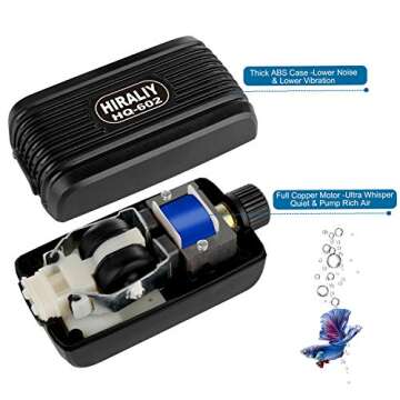 HIRALIY Aquarium Air Pump with Dual Outlet Adjustable Air Valve, Ultra Silent Oxygen Fish Tank Bubbler with Air Stones Silicone Tube Check Valves Up to 100 Gallon Tank