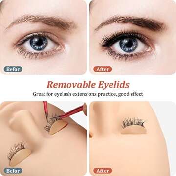 Maitys 2 Boxes 6 Pairs Replacement Eyelids for Mannequin Head Removable Realistic Eyelids with Eyelashes Mannequin Head for Eyelash Training Practice Makeup Eyelash Extensions(Tan Color)
