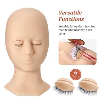 Maitys 2 Boxes 6 Pairs Replacement Eyelids for Mannequin Head Removable Realistic Eyelids with Eyelashes Mannequin Head for Eyelash Training Practice Makeup Eyelash Extensions(Tan Color)