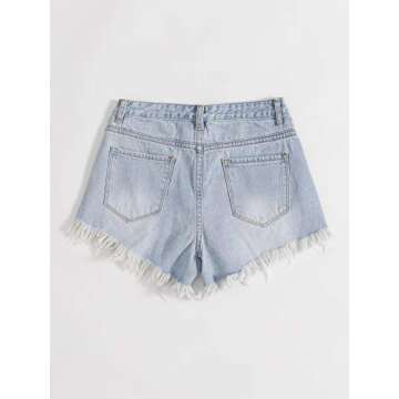 WDIRARA Women's Raw Hem Ripped Button Front Wide Leg Denim Jeans Casual Solid Shorts Blue Plain XS