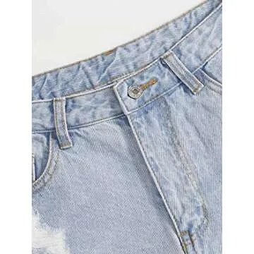 WDIRARA Women's Raw Hem Ripped Button Front Wide Leg Denim Jeans Casual Solid Shorts Blue Plain XS
