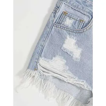 WDIRARA Women's Raw Hem Ripped Button Front Wide Leg Denim Jeans Casual Solid Shorts Blue Plain XS