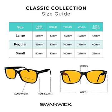 Swanwick CLASSIC NIGHT - Blue Light Blocking Glasses for Women, Men. Sleep Aid, Anti Eyestrain Heada...