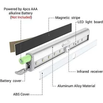 OXYLED Cabinet Lights Remote Control, Dimmable 10-LED Wireless Under Cabinet Lighting, Battery Operated Closet Light, LED Night Light Bar with Magnetic Strip for Closet, Cabinet, Wardrobe (3 Pack)