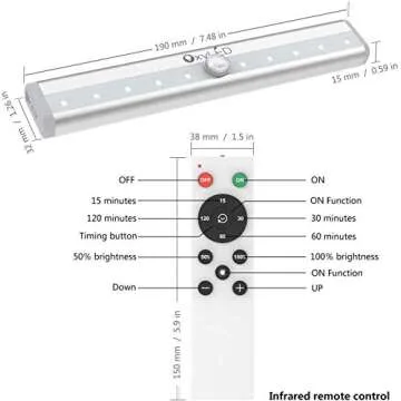 OXYLED Cabinet Lights Remote Control, Dimmable 10-LED Wireless Under Cabinet Lighting, Battery Operated Closet Light, LED Night Light Bar with Magnetic Strip for Closet, Cabinet, Wardrobe (3 Pack)