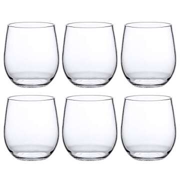 Amazing Abby - Cindy - 14-Ounce Unbreakable Tritan Wine Glasses (Set of 6), Plastic Stemless Wine Tumblers, Reusable, BPA-Free, Dishwasher-Safe, Perfect for Poolside, Outdoors, Camping, and More