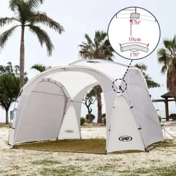UNP Pop Up Canopy 12 X 12ft Easy Beach Tent with UPF50+ Side Wall, Ground Pegs, and Stability Poles, Sun Shelter Rainproof, Waterproof for Camping Trips, Backyard Fun, Party Or Picnics(White).