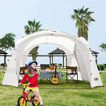 UNP Pop Up Canopy 12 X 12ft Easy Beach Tent with UPF50+ Side Wall, Ground Pegs, and Stability Poles, Sun Shelter Rainproof, Waterproof for Camping Trips, Backyard Fun, Party Or Picnics(White).