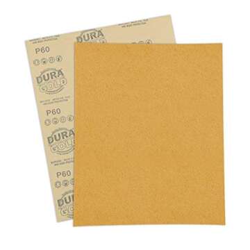 Dura-Gold Premium 9" x 11" Gold Sandpaper Sheets, 60 Grit (Box of 6) - Wood Furniture Woodworking, Automotive Paint - Full-Size Cut to Use on 1/4, 1/3, 1/2 Sheet Finishing Sanders, Hand Sanding Block