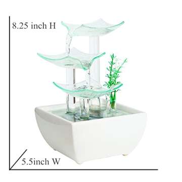 Ceramic and Glass Tabletop Fountain for Indoor and Home Decoration Table Desk Office Patio White