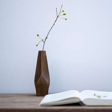 Wooden Handmade Flower Vase, Natural Texture Japanese Nordic Design Vase, Retro High-end Wabi-Sabi D...