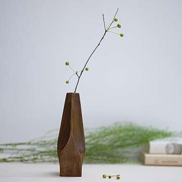 Wooden Handmade Flower Vase, Natural Texture Japanese Nordic Design Vase, Retro High-end Wabi-Sabi Dried Flower Decor Vase, Aesthetic Room Décor, Farmhouse Spring Summer Home Décor, Idea Gift