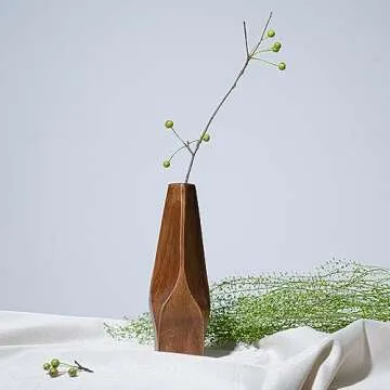 Wooden Handmade Flower Vase, Natural Texture Japanese Nordic Design Vase, Retro High-end Wabi-Sabi Dried Flower Decor Vase, Aesthetic Room Décor, Farmhouse Spring Summer Home Décor, Idea Gift