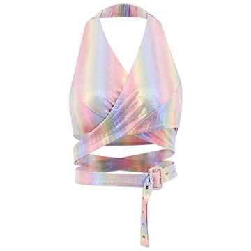 Stylish Metallic Halter Crop Top for Rave & Parties