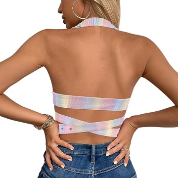 Stylish Metallic Halter Crop Top for Rave & Parties