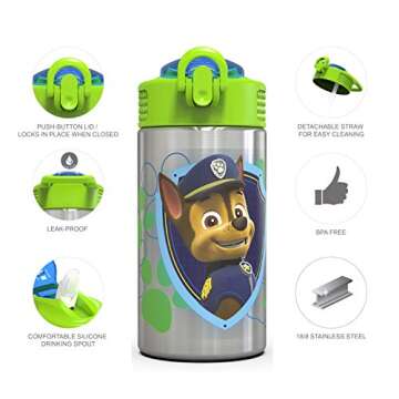Zak Designs 15.5oz Stainless Steel Kids Water Bottle with Flip-up Straw Spout - BPA Free Durable Des...