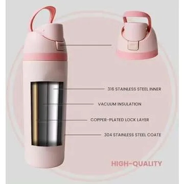 Generic Free-Sip Water Bottles - 20 oz, Insulated Stainless Steel Water Bottle with Straw for Sports and Travel, BPA-Free, Pink color