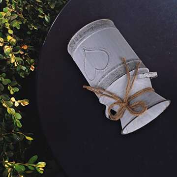 HIDERLYS 7.5" High Decorative Vase with Unique Heart-Shaped and Rope Design, Galvanized Finish- Rustic Decorated for Living Room, Bedroom, Kitchen (Grey)