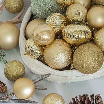 KI Store Gold Christmas Balls 34pcs 2.36-Inch Christmas Tree Decoration Ornaments for Xmas Tree Holi...