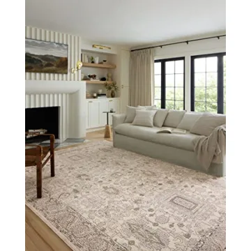 Loloi Teagan Collection 9'-9" x 13'-6" Area Rug in Ivory/Sand - Large Area Rug, Soft Neutral Rug, Hi...