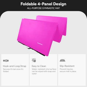 BalanceFrom All Purpose 4'x10'x2" Extra Thick High Density Anti Tear Gymnastics Gym Folding Exercise Aerobics Mats, Pink