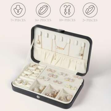 Hatori Travel Jewelry Case for Women, Portable PU Leather Travel Jewelry Organizer Box for Necklace ...