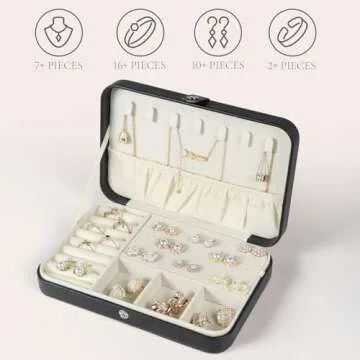 Hatori Travel Jewelry Case for Women, Portable PU Leather Travel Jewelry Organizer Box for Necklace ...