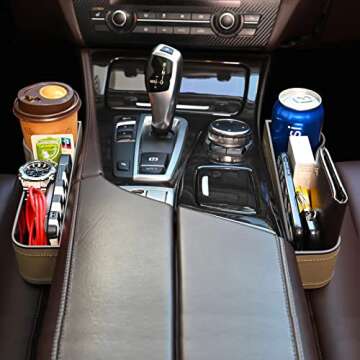 Car Seat Gap Filler Organizer, 2 Pack Multifunctional Car Seat Organizer, Auto Console Side Storage Box with Cup Holders 2 Seat Hooks for Drink, Car Organizer Front Seat for Holding Phone, Sunglasses