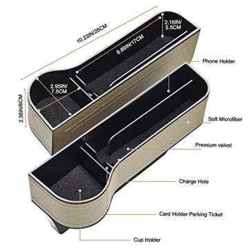Car Seat Gap Filler Organizer, 2 Pack Multifunctional Car Seat Organizer, Auto Console Side Storage Box with Cup Holders 2 Seat Hooks for Drink, Car Organizer Front Seat for Holding Phone, Sunglasses