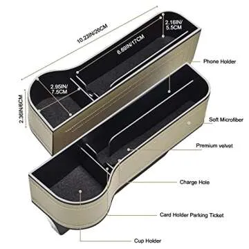 Car Seat Gap Filler Organizer, 2 Pack Multifunctional Car Seat Organizer, Auto Console Side Storage Box with Cup Holders 2 Seat Hooks for Drink, Car Organizer Front Seat for Holding Phone, Sunglasses