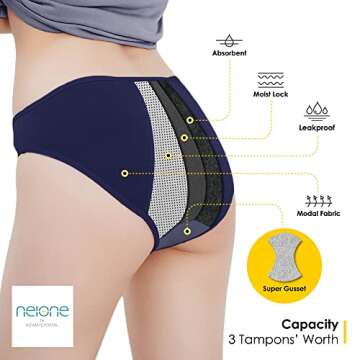 Neione Women Briefs Period Underwear for Teens Heavy Flow Menstrual Postpartum Underpants Bikini Panties 3 Pack Cyrena M