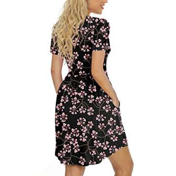 LONGYUAN Women Short Sleeve Swing Sundress Casual Loose Loungewear Dress with Pockets Floral Small