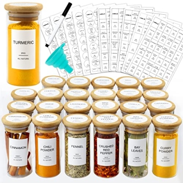 AISIPRIN 24 Pcs Glass Spice Jars Set with Bamboo Lids