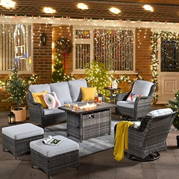 XIZZI Patio Furniture Set with Fire Pit Table,7 Pieces Outdoor Furniture with Swivel Rocking Chairs,...