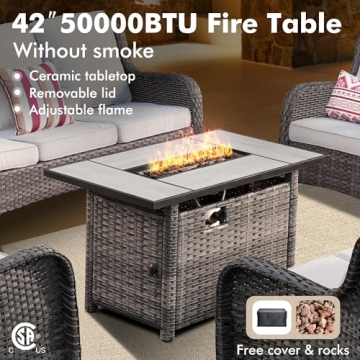 XIZZI 7-Piece Outdoor Furniture Set with Fire Pit