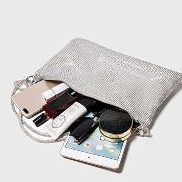 Rhinestone Silver Purses Evening Bags Shoulder Bags for Women, Sparkly Bag Chic Bling Evening Handbag Shiny Hobo Bag for Party Wedding Dinner