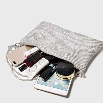 Rhinestone Silver Purses Evening Bags Shoulder Bags for Women, Sparkly Bag Chic Bling Evening Handbag Shiny Hobo Bag for Party Wedding Dinner