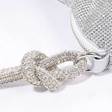 Rhinestone Silver Purses Evening Bags Shoulder Bags for Women, Sparkly Bag Chic Bling Evening Handbag Shiny Hobo Bag for Party Wedding Dinner