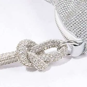 Rhinestone Silver Purses Evening Bags Shoulder Bags for Women, Sparkly Bag Chic Bling Evening Handbag Shiny Hobo Bag for Party Wedding Dinner