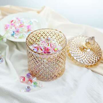 RockTrend Home Decorative Butterfly Candy Jar Candy Dish Candy Buffet Storage Container Clear Crystal Diamond Faceted Jar with Crystal Lid-Large-16 OZ (Amber, 16 OZ)