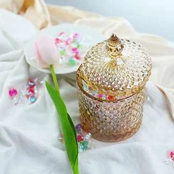 RockTrend Home Decorative Butterfly Candy Jar Candy Dish Candy Buffet Storage Container Clear Crystal Diamond Faceted Jar with Crystal Lid-Large-16 OZ (Amber, 16 OZ)