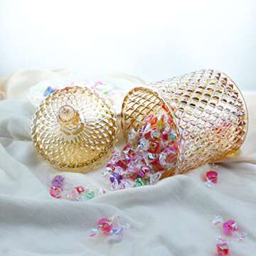 RockTrend Home Decorative Butterfly Candy Jar Candy Dish Candy Buffet Storage Container Clear Crystal Diamond Faceted Jar with Crystal Lid-Large-16 OZ (Amber, 16 OZ)